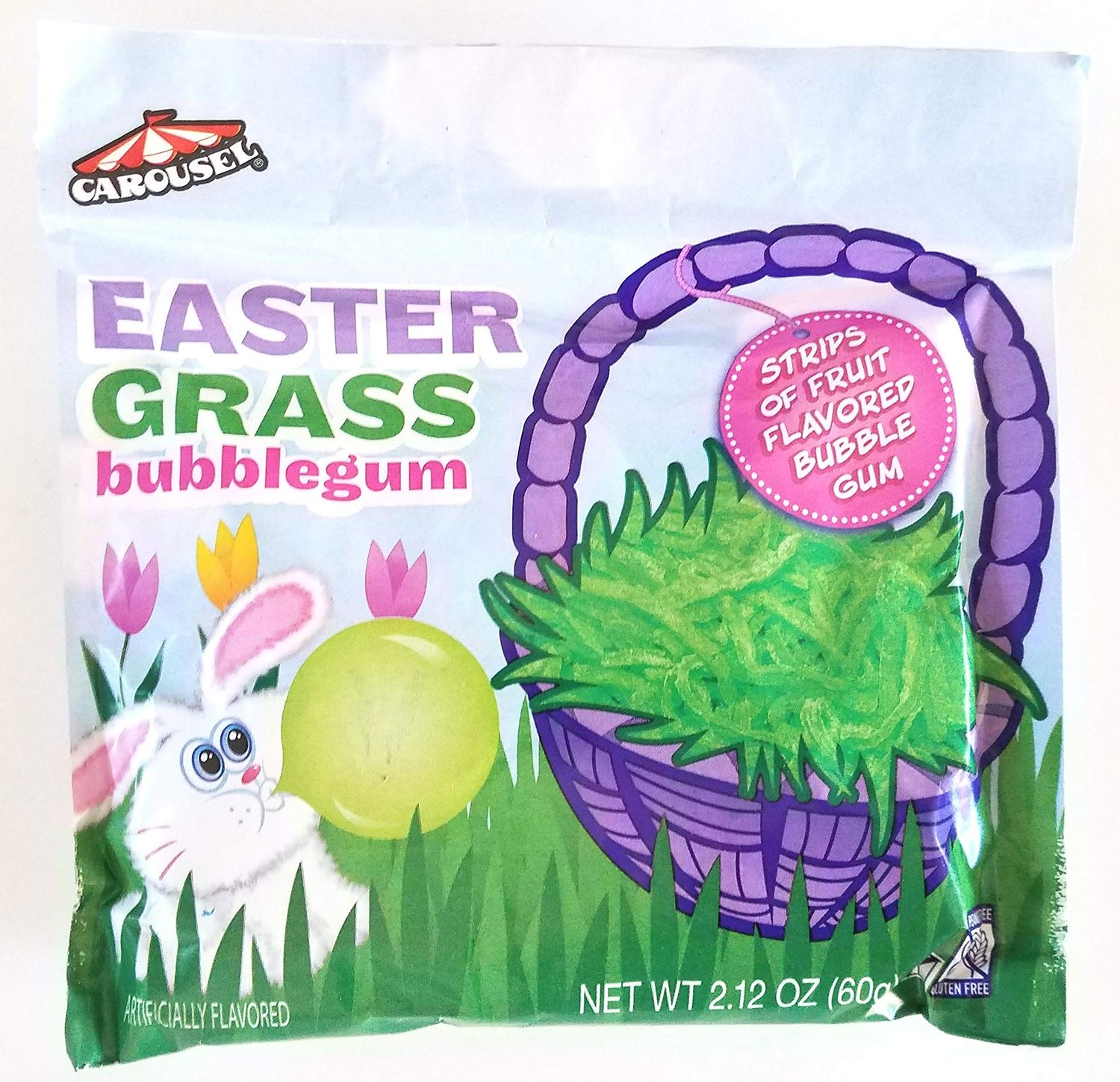 Carousel (1 Pack) Easter Grass Bubblegum Fruit Flavored Bubble Gum Candy Net Wt. 2.12 oz 60 g