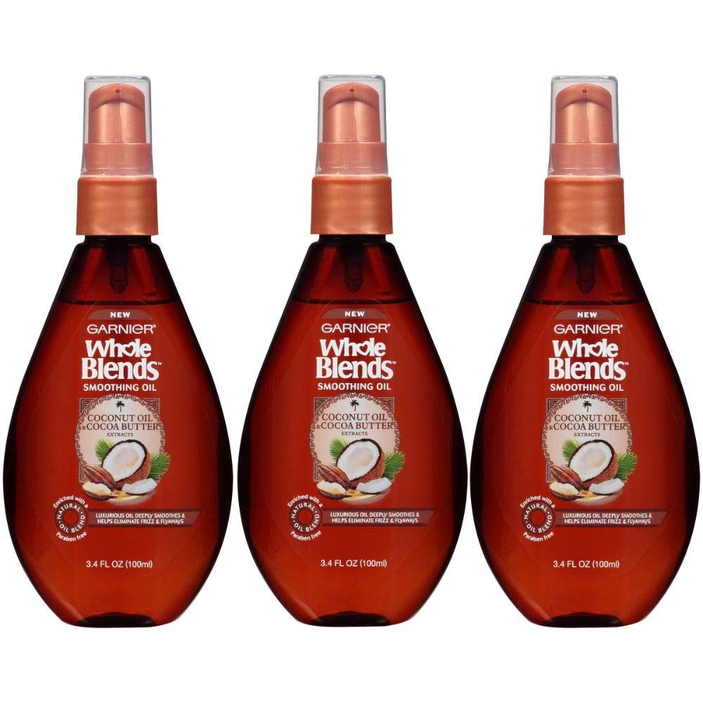 Garnier Hair Care Whole Blends Smoothing Oil with Coconut Oil Cocoa Butter Extracts, 3.4 Fl Oz (3 Count)