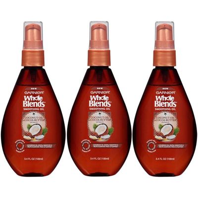 Garnier Hair Care Whole Blends Smoothing Oil with Coconut Oil Cocoa Butter Extracts, 3.4 Fl Oz (3 Count)
