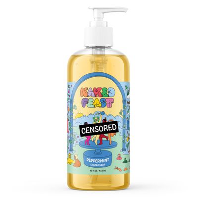 Naked Feast Peppermint Soap, Pure Castile Soap Liquid, Olive Oil Based, Organic, Vegan, Natural Bath Body Wash and Hand Soap Gel Cleaner - 16 oz