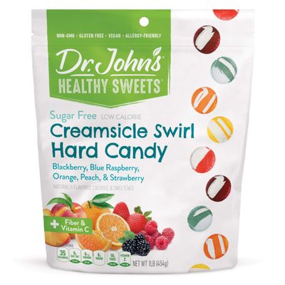 Dr. Johns Sugar Free Candy, Healthy Hard Candy with Zero Sugar, Low Calorie Snacks, Keto Friendly, Vegan, Gluten Free, Creamsicle Swirl, 100 Count, 1 LB