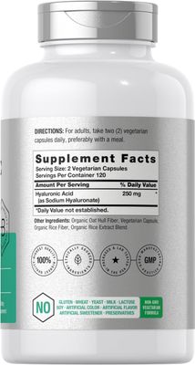 Horbach Hyaluronic Acid Capsules 250 mg 240 Count Non-GMO and Gluten Free Supplement