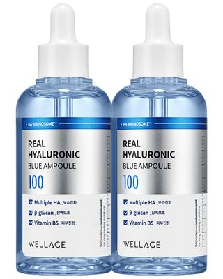 WELLAGE Real Hyaluronic Blue Ampoule 100, Value Review Korean Skincare, Fragrance Free Hyaluronic Acid Serum with Panthenol, Wild yam, Centella, Deep Hydration, Firming, Plumping, Non-Sticky 2 Pack