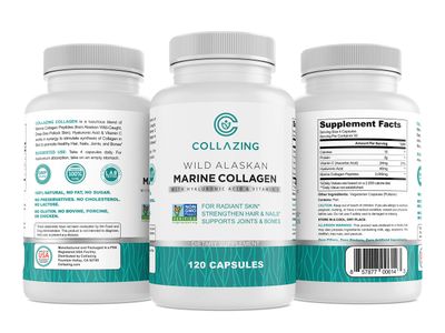 C COLLAZING - Alaskan Wild-Caught Marine Collagen Peptides with Hyaluronic Acid Vitamin C - Supports Skin, Hair, Nails, Joints Bones - Type 1 3 Collagen for Women Men - 120 Powder Capsules