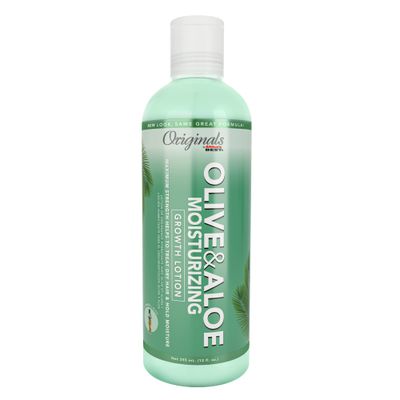 Originals by Africa&#39;s Best Olive Aloe Moisturizing Growth Lotion, Ultimate Hydration Finishing Step, For All Hair Types and Textures, Petroleum Mineral Oil Free, 12 oz