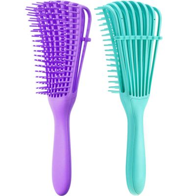 2 Pieces Detangling Brush for Afro AmericaAfrican Hair Textured 3a to 4c Kinky WavyCurlyCoilyWetDryOilThickLong Hair, Knots Detangler Easy to Clean (Green, Purple)