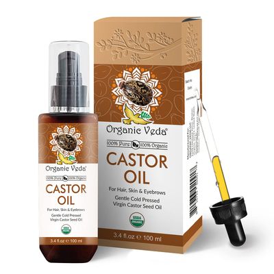 Organic Veda Pure Castor Oil - 100 Organic Castor Seeds Oil - Cold Pressed Virgin Castor Oil - Promotes Healthy Hair Growth, Eyebrows, Eyelashes, Nails Skin - No Additive, Chemicals - 100 mL