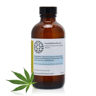 PureC60OliveOil C60 Organic Hemp Seed Oil 100ml 3.4 Fl Oz - 99.95 Carbon 60 Solvent Free 80mg - Amber Glass Bottle - Food Grade - Carbon 60 Hemp Oil - from The Leading Global Producer