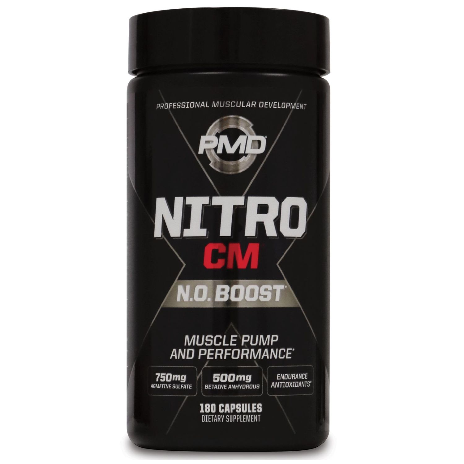 PMD Sports Nitro CM Nitric Oxide with Agmatine Pre Workout Supplement - Muscle Growth and Muscle Pump with L Arginine - Endurance Boost for Hardcore Training and Bodybuilding Preworkout (180 Capsules)