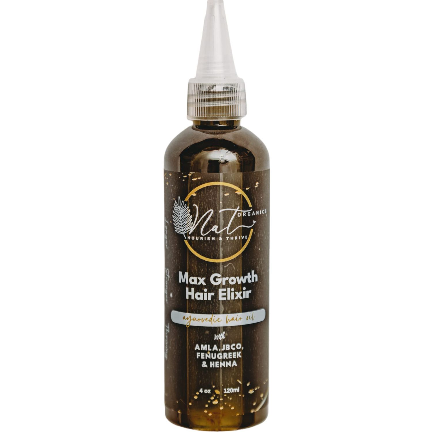 N A T Organics Max Growth Hair Elixir with Fenugreek, Amla, JBCO and Henna. Concentrated Ayurvedic oil for rapid hair growth.