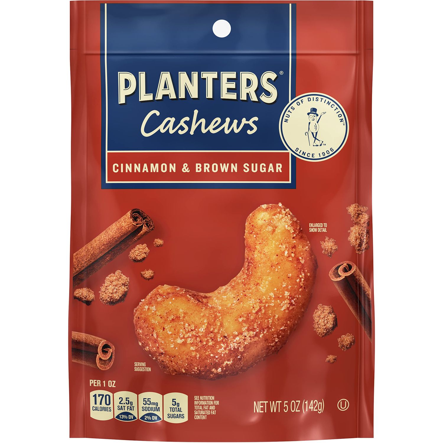 PLANTERS Cashews Cinnamon Brown Sugar - Trail Mix Snack Pack - Snacks with Cinnamon Brown Sugar, Snack Pack, Party Trail Mix, 5 Oz Bag