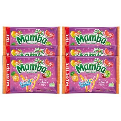 Mamba Candy Fruit Chews - Magic Sticks, Individually Wrapped Fruit Sticks, Fruity Chews Mixed Flavor Chewy Candies Assortment Bag, Pack of 6