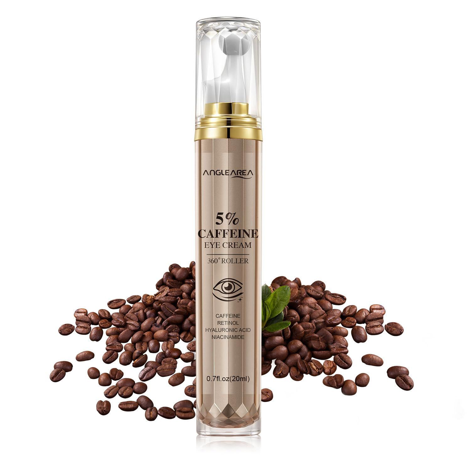 5 Caffeine Eye Serum with 360Massage Ball for Puffiness, Fine Lines Wrinkles - Anti-Aging, Hydrating Formula with Hyaluronic Acid, Niacinamide