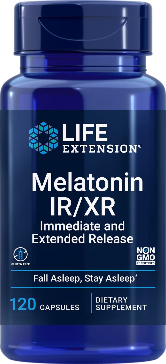 Life Extension Melatonin IRXR 120 Capsules - Immediate 7 Hour Extended-Release - Night Time Supplement - Supports Staying Asleep - Non-GMO, Gluten-Free