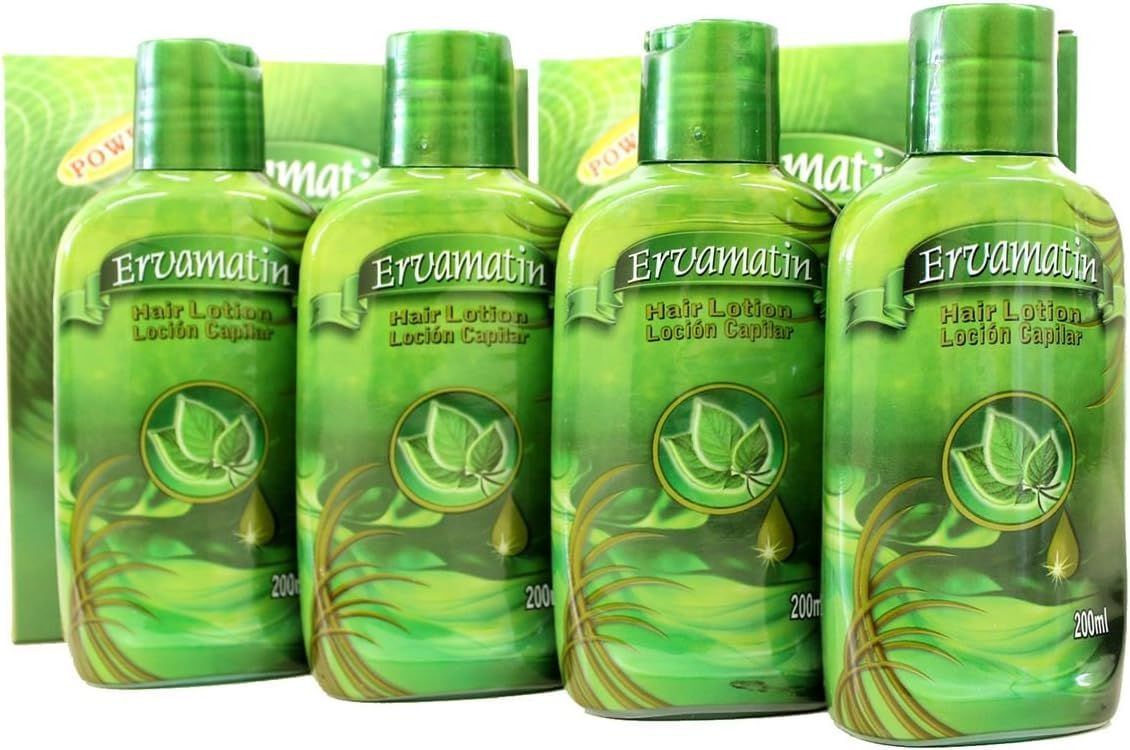 Ervamatin Hair Lotion - Natural Formula that Thickens, Strengthens Restores Hair, Targets Appearance of Thinning, Nourishes Revitalizes All Hair Types - Pack of 4 x 200ml
