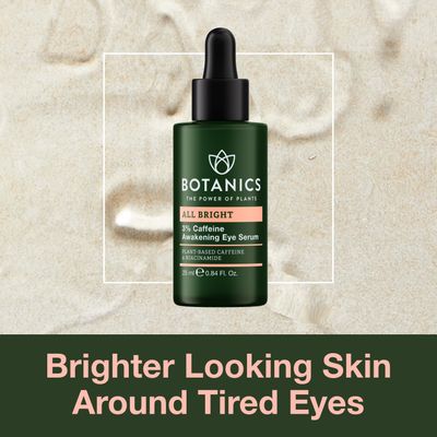 Botanics All Bright Caffeine Eye Serum - 3 Caffeine Awakening Under Eye Serum for Dark Circles and Puffiness - Refresh Brighten Tired Eyes - Vegan Cruelty Free (0.84 Fl Oz)