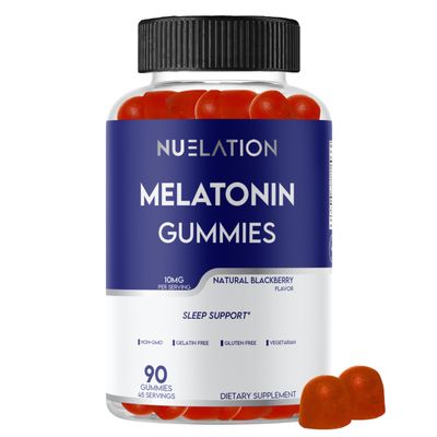 NUELATION 10mg Melatonin Gummies for Adults 90 Count, 45 Days Supply. Gelatin-Free, Vegetarian. Support Sleep, Relaxation, Focus, Energy Rejuvenation