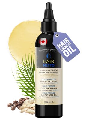 HAIRMETTO Topical Saw Palmetto and Pumpkin Seed Oil Extract for Hair Loss, Strengthens Hair Roots, Soothes Dry Scalp, with Rosemary, Castor Oil, and Lavender Scent, 4oz Bottle