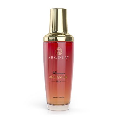 Argolay Moroccan Argan Oil Elixir, Lightweight, Nourishing Vitamin-Rich, with Cold-Pressed Argan Linseed Oils, for Shine, Frizz Control Heat Protection, in a Premium Glass Bottle,100 mL (3.4 oz)