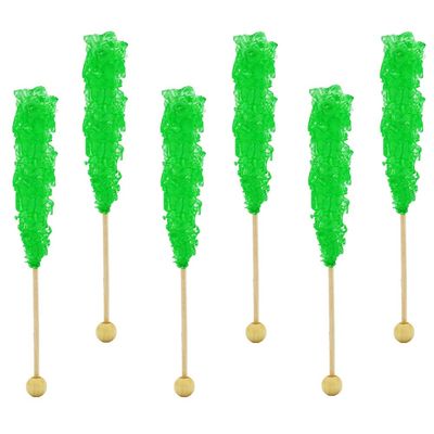 Fruidles Watermelon Rock Candy Lollipops Pops Candy Suckers, Color and Flavor Assortment, Individually Wrapped, 6.5&quot; (Pack of 6) - Green