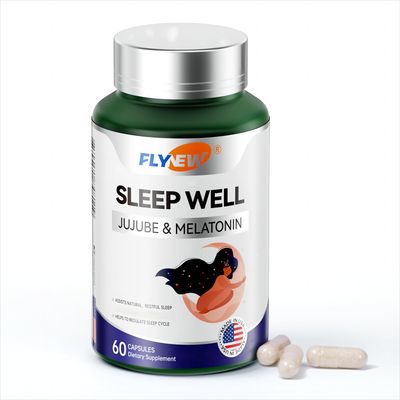 Flynew Sleep Well, Jujube Melatonin Sleep Supplement Made in USA, 60 Capsules Sleep Aid for Adults, Melatonin, L-Theanine, Jujube Passion Fruit Extract