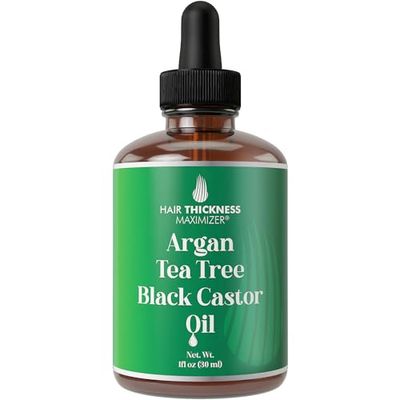 Argan Tea Tree Black Castor Oil for Hair Growth. Strengthens Hydrates Thinning, Dry Hair for a Healthier-Looking Scalp. For Women Men - Vegan 1oz Serum