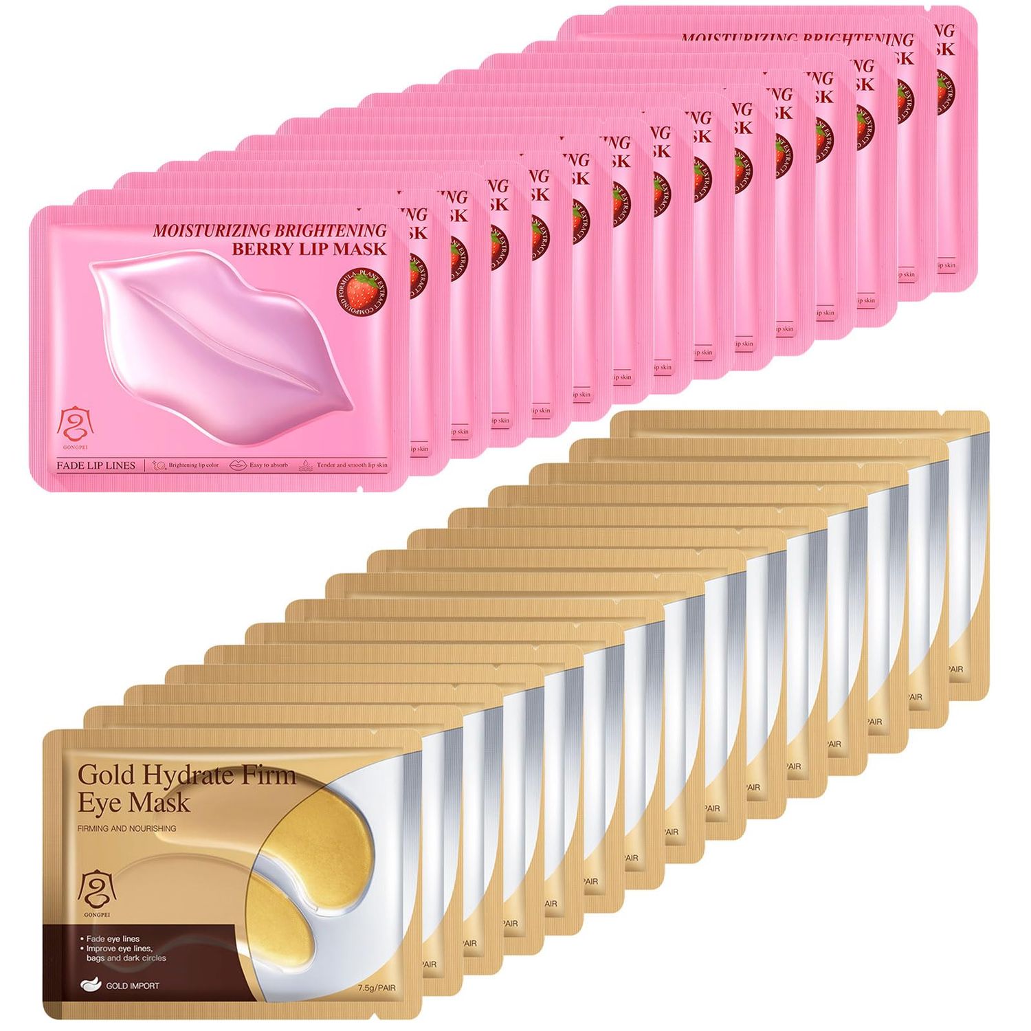 30PCS Lip Mask Under Eye Mask, Berry Lip Masks 24k Gold Eye Mask, Effectively Nourishes,Moisturizing Reducing Fine Lines Dark Circleeye Patches for Women Men