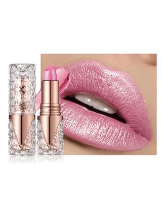Caedelfly Glitter Metallic Shimmer Nude Pink Lipstick Long Lasting,Diamond High Pigmented Red Metallic Matte Liquid Lipstick Non-Stick Lip Gloss,Trasferproof Lip Color Lip Stick Makeup for Women-02
