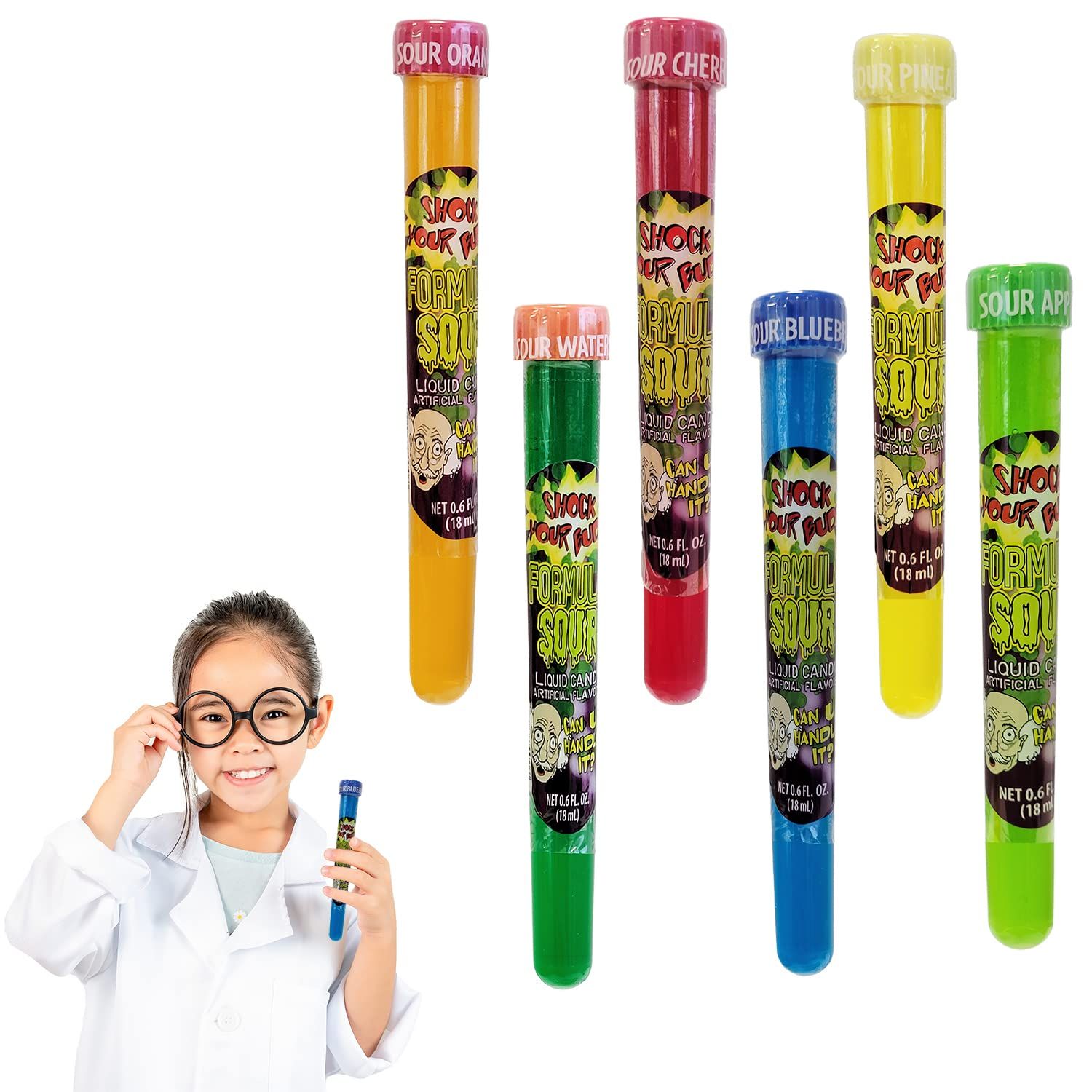 Fruidles Liquid Sour Candy, Formula Sour Test Tube Candy, Shock Your Buds, Assorted Flavors (6-Pack)