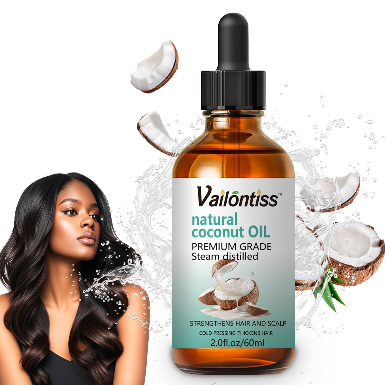 Vailontiss Coconut Oil, Scalp Hair Strengthening Oil, Coconut Oil for Hair Growth, Dandruff Removal and Hair Strengthening for All Hair Types(Coconut Oil, 2 Fl Oz)