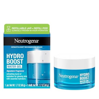 Neutrogena Hydro Boost Water Gel Face Moisturizer Starter Kit, includes Refillable Jar Refill Pod, with Hyaluronic Acid for a Burst of Hydration Dewy Skin, 1.7 oz Each