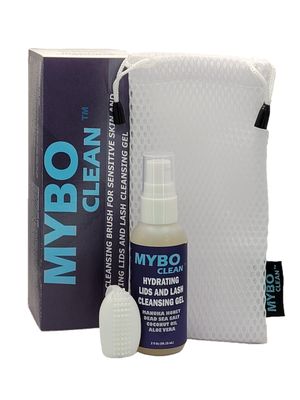 Mybo Clean Eyelid Cleansing Brush for Sensitive Skin (1 Pc) Hydrating Lids and Lash Cleansing Gel (1Pc) Travel Bag Ideal for Gentle Cleansing of the Eyelids On the Go