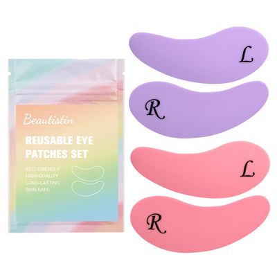 Beautistin Under Eye Patches Silicone - 2 Pairs Reusable Eye Wrinkle Patches, Reusable Under Eye Mask, Plump Fine Lines Wrinkles, PurplePink