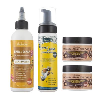 SHAKEBAR Hair Nourishing Oil, Hair Mousse, Edge Control Gel, Nourishes Hair and Scalp, Leaves Hair Shine and Long-lasting Style (EXTRA FIRM HOLD)