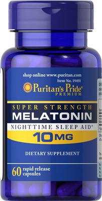 Puritan&#39;s Pride Premium Super Strength Melatonin 10mg Sleep Aid, Dietary Supplement for Sound, Restful, and Longer Sleep Support, 2 Month Supply, 60 Rapid Release Capsules