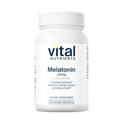 Vital Nutrients Melatonin 20mg Vegan Sleep Supplement to Support The Body&#39;s Natural Sleep Cycle Gluten, Dairy, Soy Free 60 Capsules
