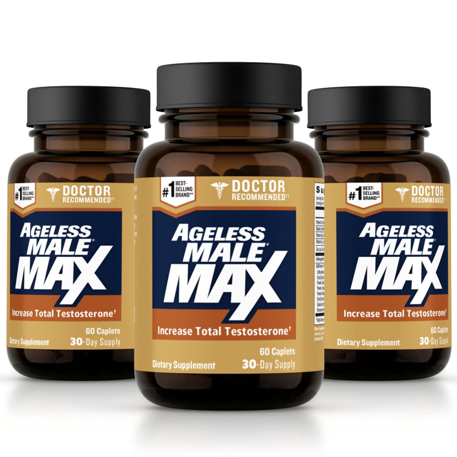 Ageless Male Max Total Testosterone Booster for Men (180 Caplets, 3-Pack)