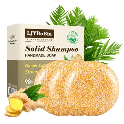 LJYBoBin 3 Pcs Ginger Hair Regrowth Shampoo Bar for All Hair Types,Long Lasting Moisturizing Daily Ginger Soap for Men Women,Gentle Non-Greasy Ginger Bar Shampoo for Hair Growth