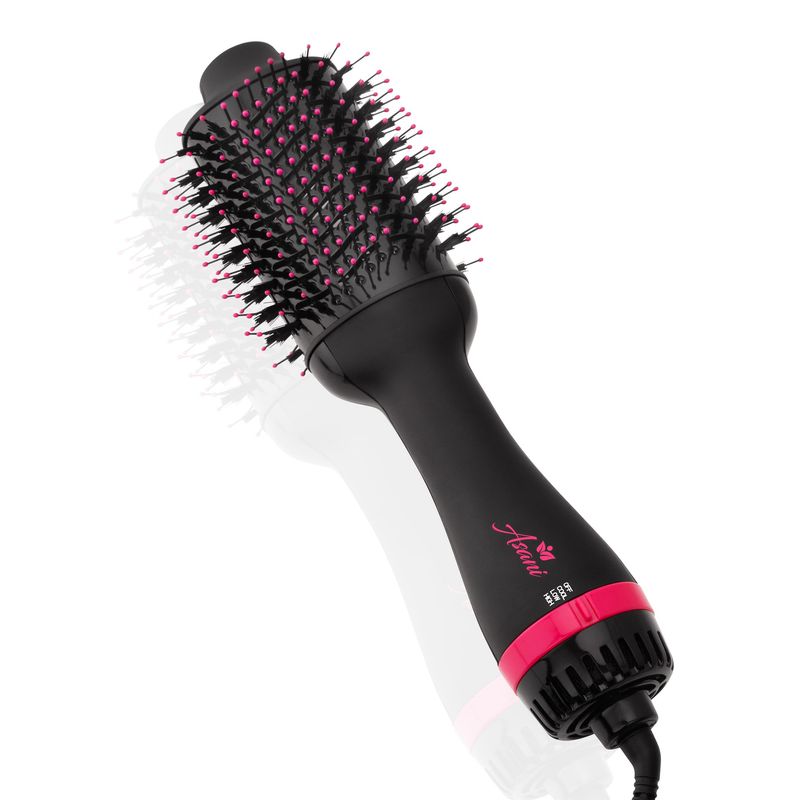 Asani Hair Dryer Brush - 4-in-1 Blow Dryer with Comb, Curling Hot Hair Straightener Brush - Round Blowout Straightening Brush with Anti-frizz Ceramic Titanium Barrel for All Hair Types (120V)