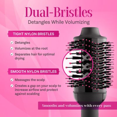 Asani Hair Dryer Brush - 4-in-1 Blow Dryer with Comb, Curling Hot Hair Straightener Brush - Round Blowout Straightening Brush with Anti-frizz Ceramic Titanium Barrel for All Hair Types (120V)