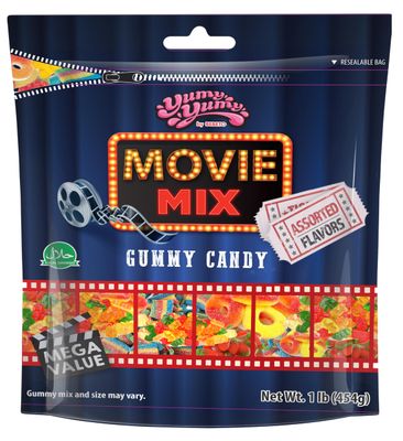 Yumy Yumy Movie Mix - Sweet Chewy Assorted Gummy Candies - Party Size Resealable Bag Candy Mix - Variety Pack Gummies (14 oz) by Kervan