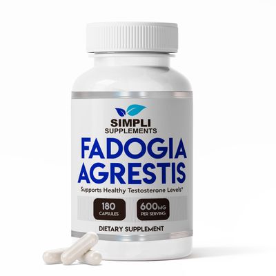 Simpli Supplements Fadogia Agrestis 600mg for Natural Testosterone Support Promotes Muscle Growth, Energy, Drive, Stamina, and Mood Non-GMO, Vegan, Gluten-Free 180 Capsules