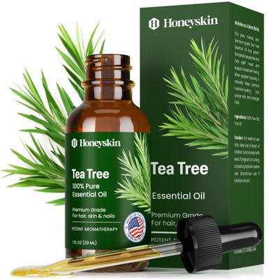 Honeyskin 100 Pure and Natural Tea Tree Oil - Hair Growth Oil and Scalp treatment - Tea tree essential oil for Face, hair, and skin - Aromatherapy essential diffuser 1fl.oz (29ml)