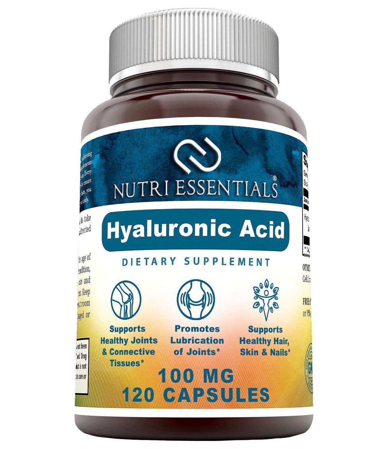 Nutri Essentials Hyaluronic Acid Dietary Supplement - 100 mg 120 Capsules (Non-GMO) - The Best Supplements for Joint Health, Skin Care More