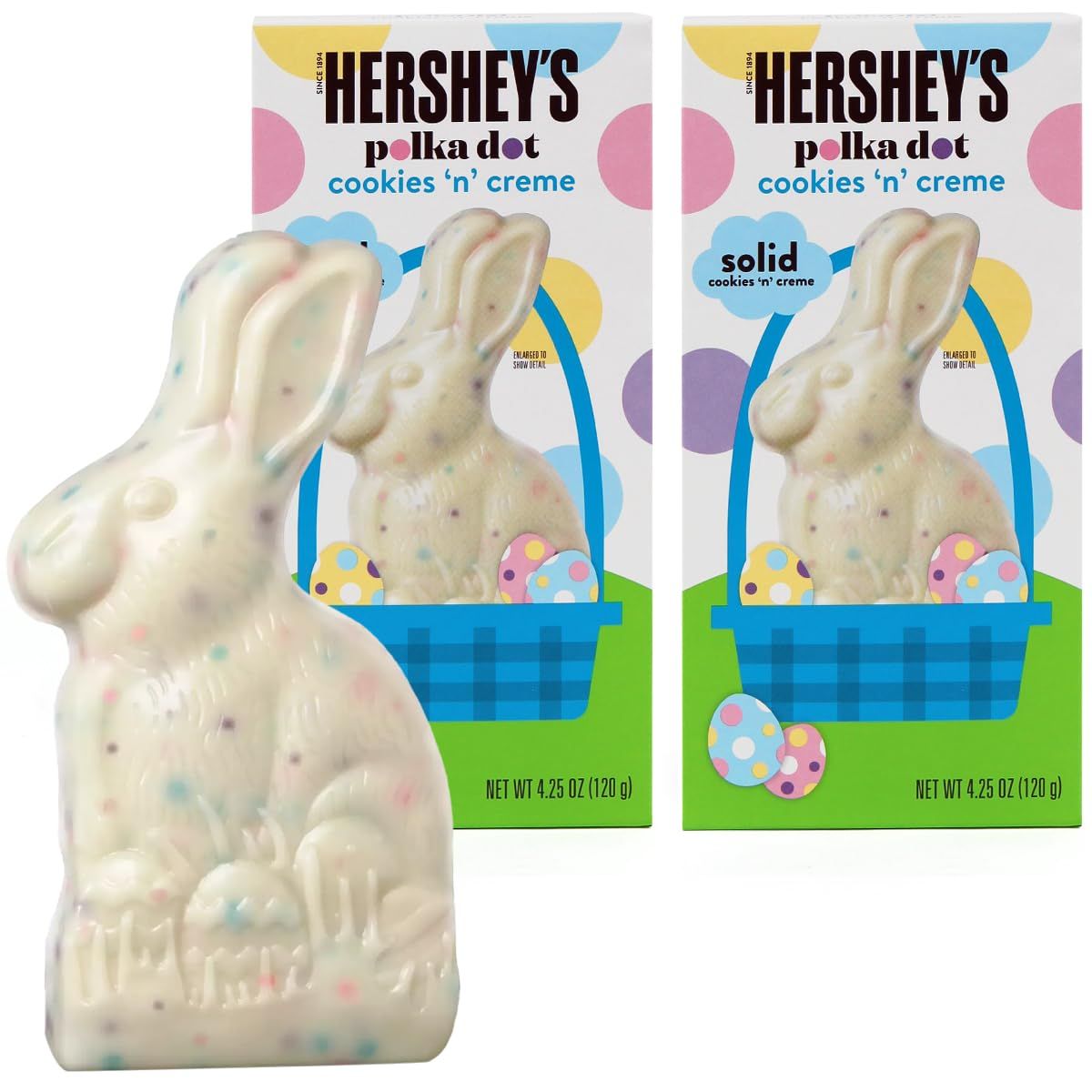 Chocolate Bunny Cookies &#39;n&#39; Creme Polka Dot, Chocolate Easter Bunny Bulk Each 4.25oz, Ideal For Easter Egg Hunts, (2 Count)