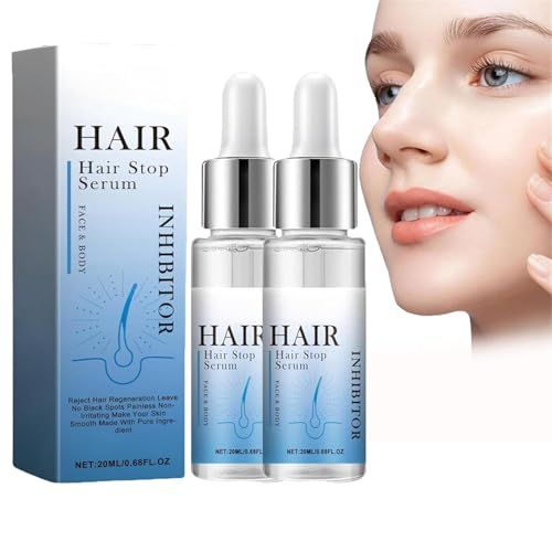 2PCS Hair Growth Inhibitor for Face, Permanent Hair Inhibitor Non-Irritating Stop Hair Growth on Face Body, Bikini, Arm, Armpit, Leg, Facial Hair Stop Serum Hair Remover Reducing Hair Growth
