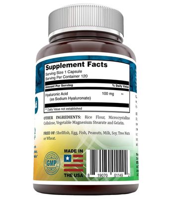 Nutri Essentials Hyaluronic Acid Dietary Supplement - 100 mg 120 Capsules (Non-GMO) - The Best Supplements for Joint Health, Skin Care More