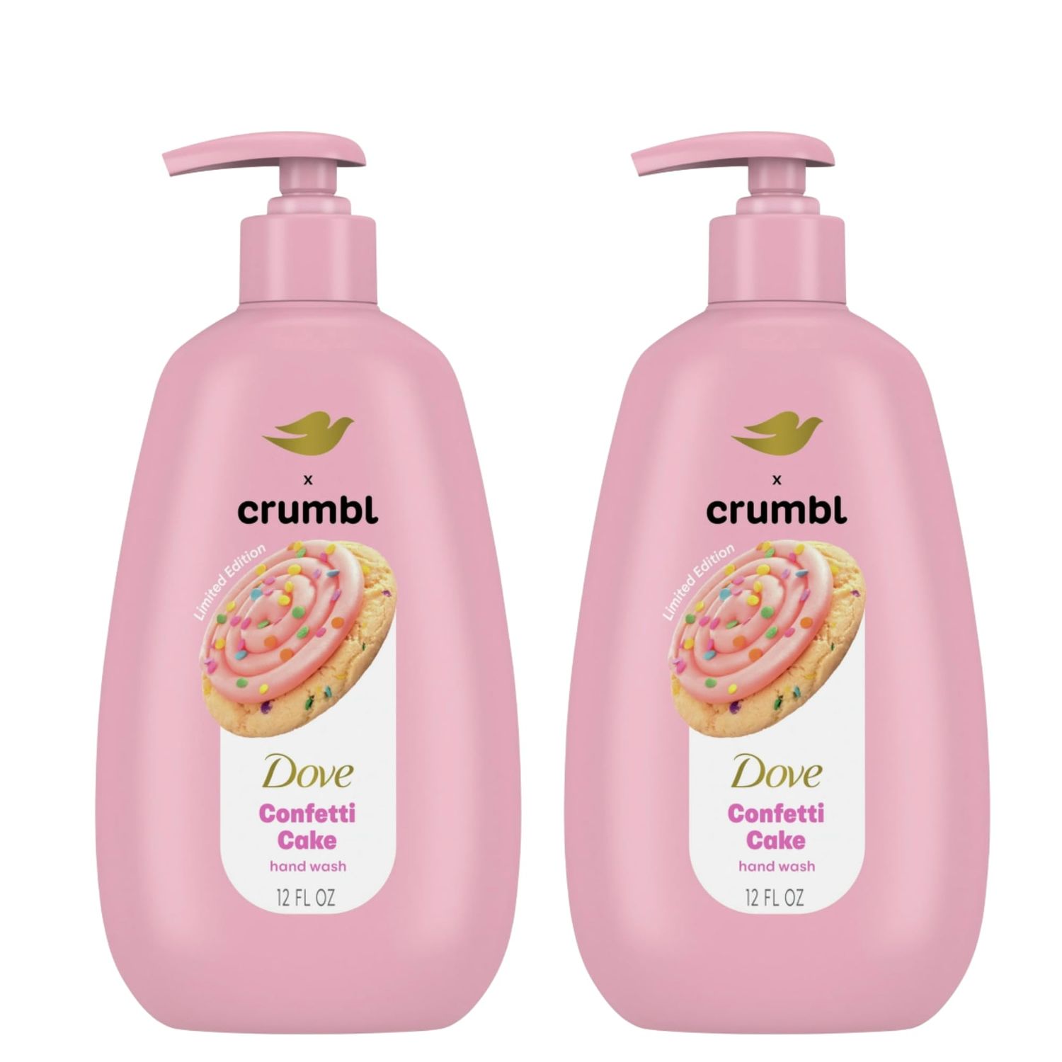 Dove X Crumbl Moisturizing Liquid Hand Wash Confetti Cake 2-pack, of 12 oz Hand Wash with Pump Limited Edition (Confetti Cake)