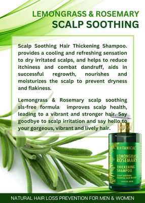 Botanical Hair Growth Rosemary Shampoo with Saw Palmetto for Hair Loss and Hair Thinning Prevention Scalp Soothing Natural Thickening Shampoo Regrowth Products For Women Men 10.2 Fl Oz