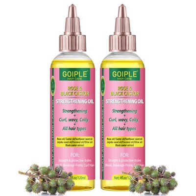 Rose Castor Hair Oil for Hair Growth Strengthening Hair Serum - Black Castor Oil for Thin, Dry, Damaged, Curly, Wavy, Coily, Frizzy Beard, Hairfall Hair - Pure Organic Serum Scalp Treatment